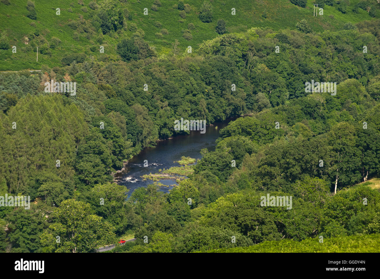 View over the River Wye in the Upper Wye Valley near Builth Wells, Powys, Wales, UK Stock Photo