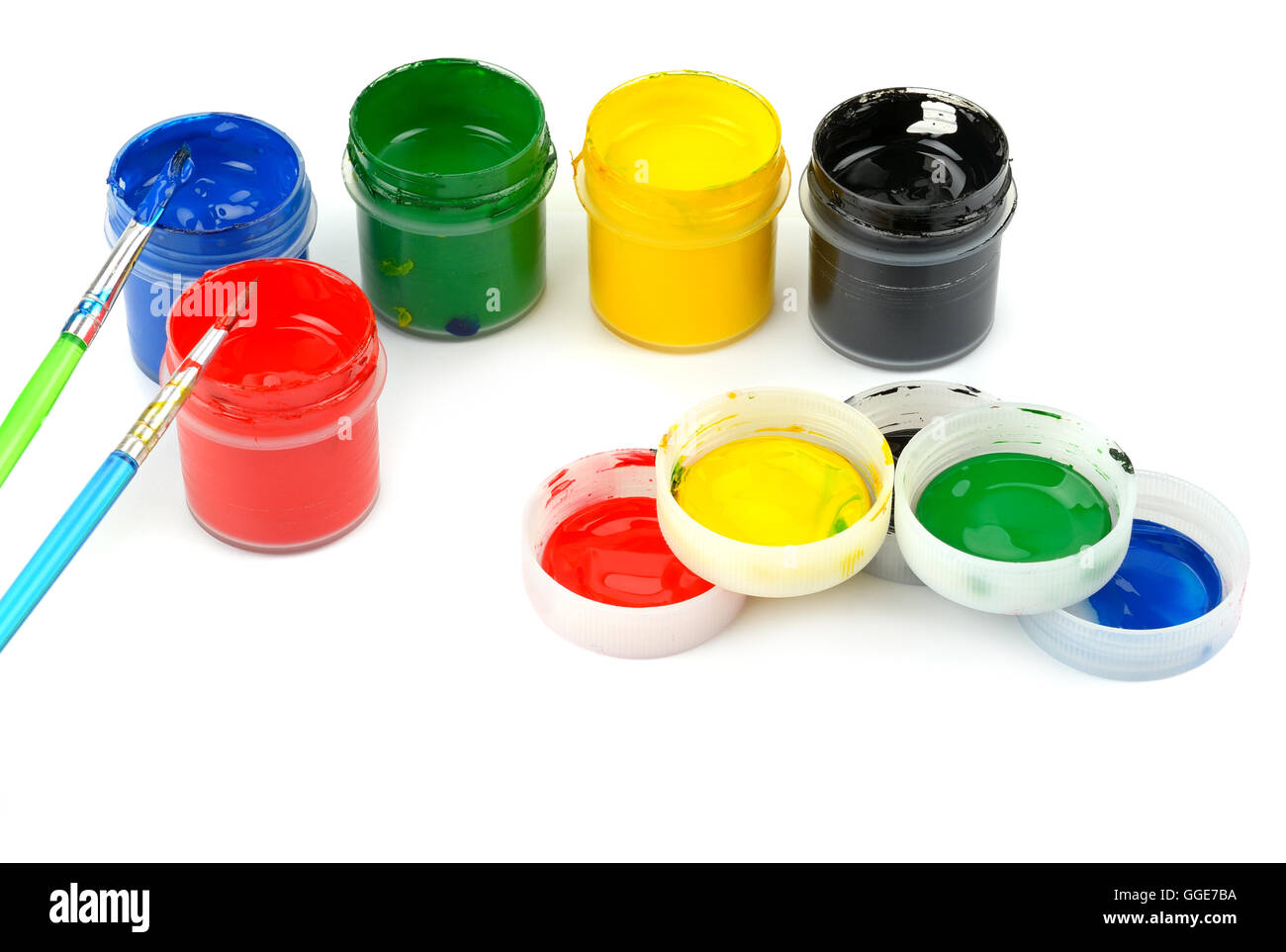 set of watercolor paints and brushes Stock Photo Alamy