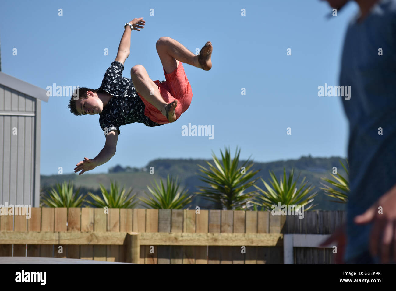 boy trampoline jumping tricks Stock Photo Alamy
