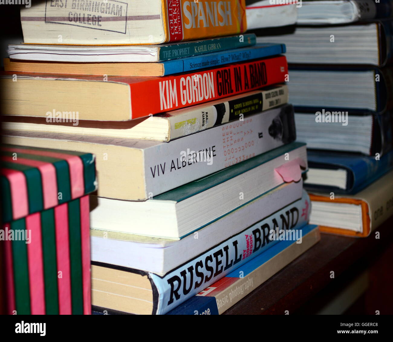 Bookshelf with a selection of mainly autobiographical books Stock Photo