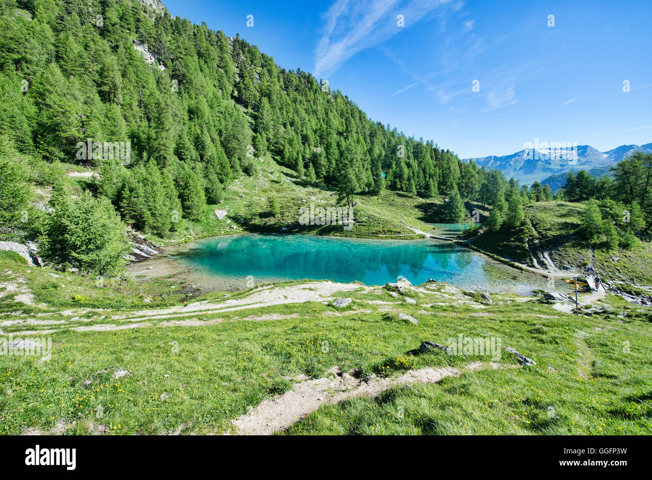 Picturesque Lac Bleu near Arolla, Val d'Hérens, Switzerland Stock Photo