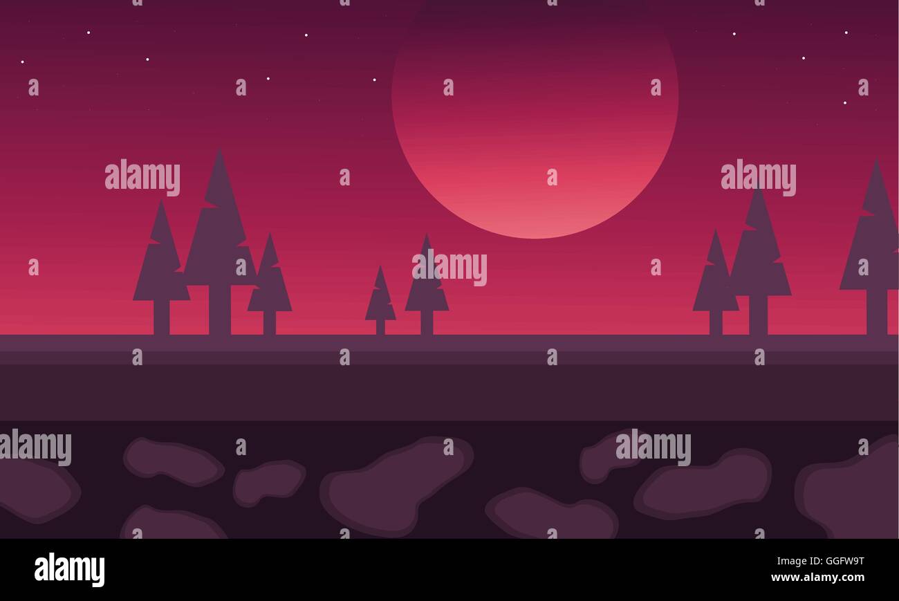 Silhouette of spruce and moon scenery Stock Vector Image & Art - Alamy