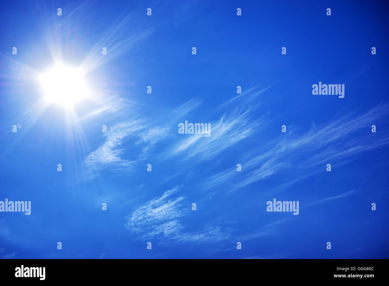 Deep blue sky at sunny day. Stock Photo
