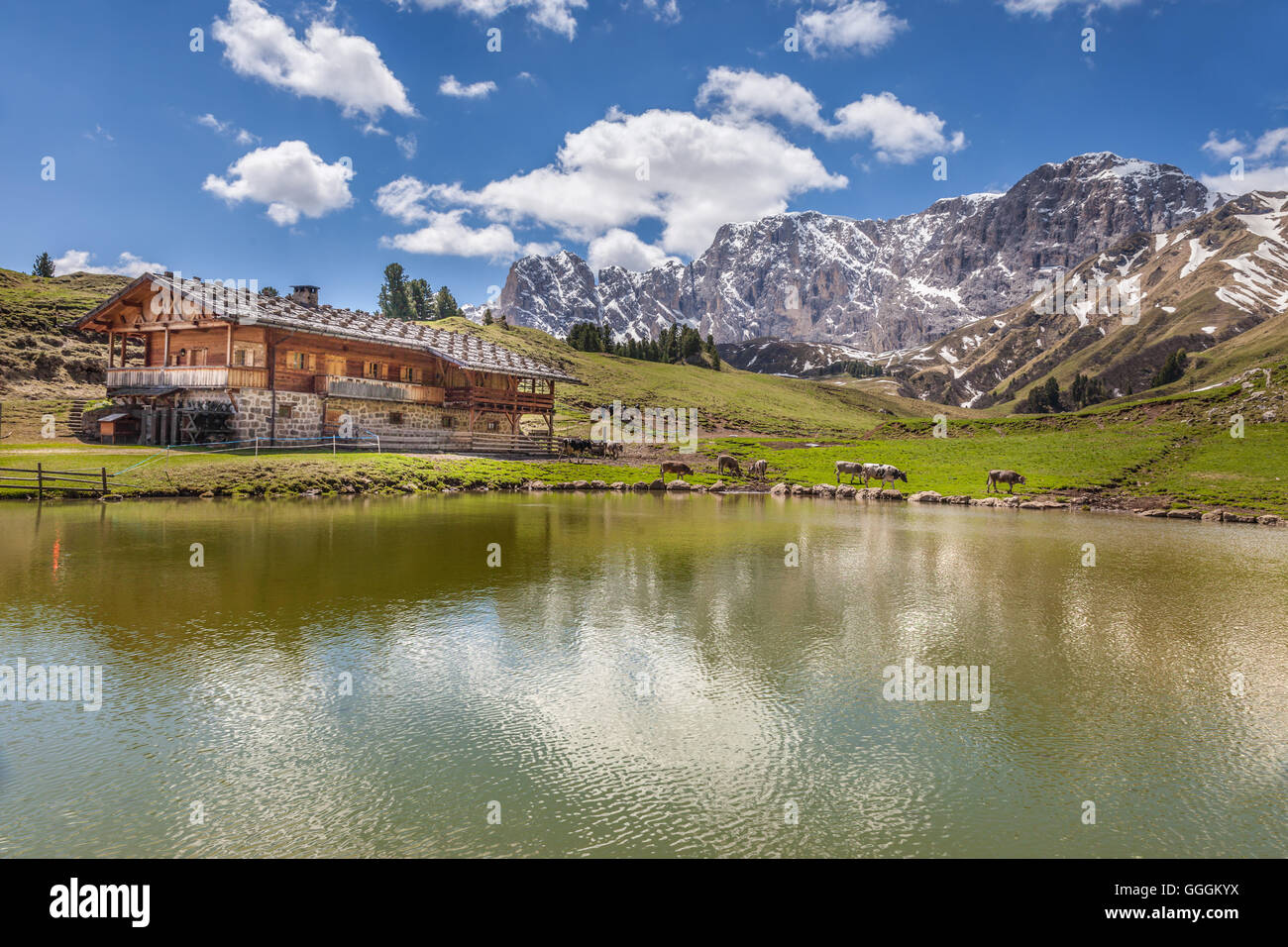 geography / travel, Italy, South Tyrol, small tarn near the Mahlknechthuette (mountain hut) on the Seiser mountain pasture, Additional-Rights-Clearance-Info-Not-Available Stock Photo