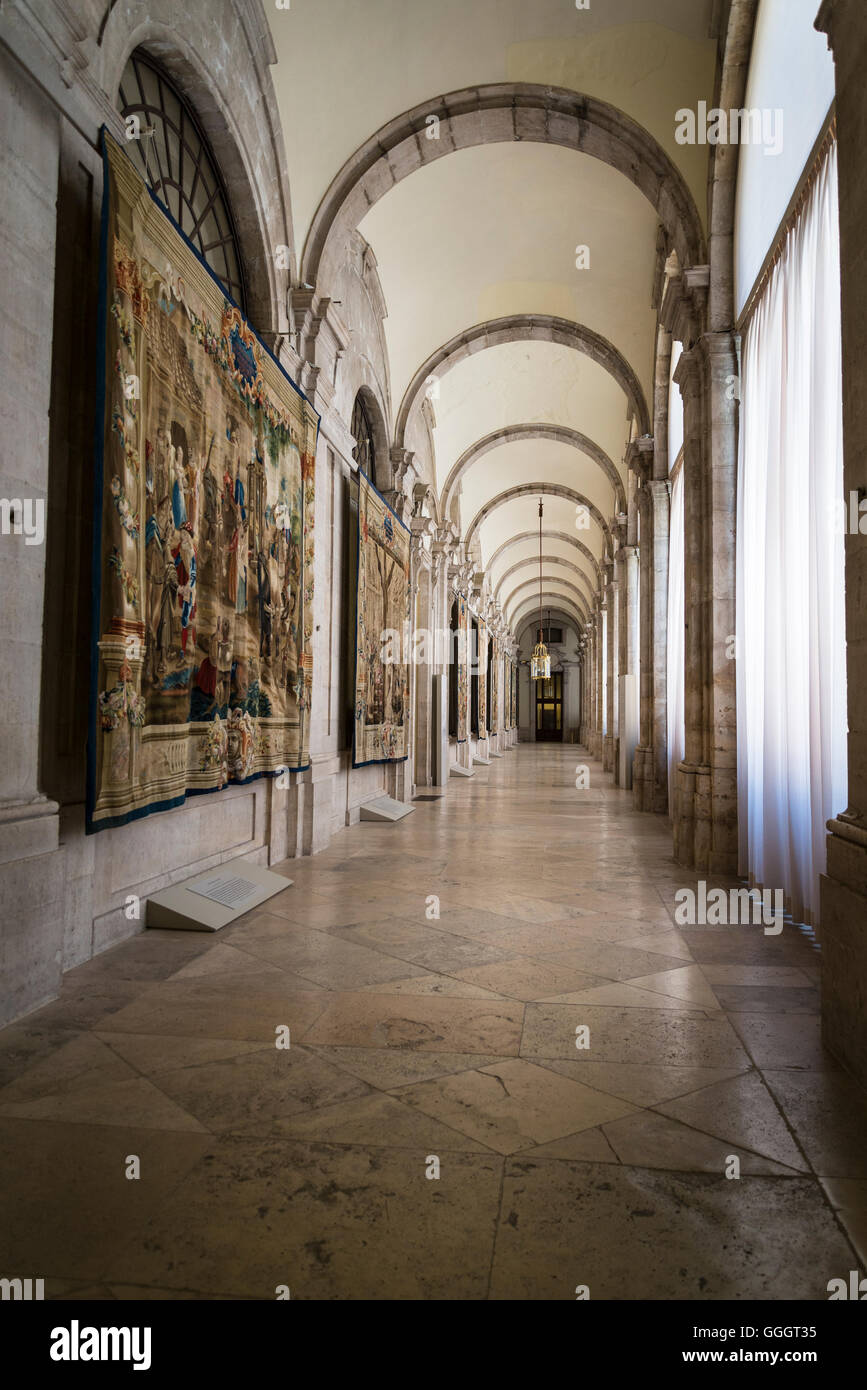 Corridor with tapestries, Royal Palace of Madrid, Madrid, Spain Stock