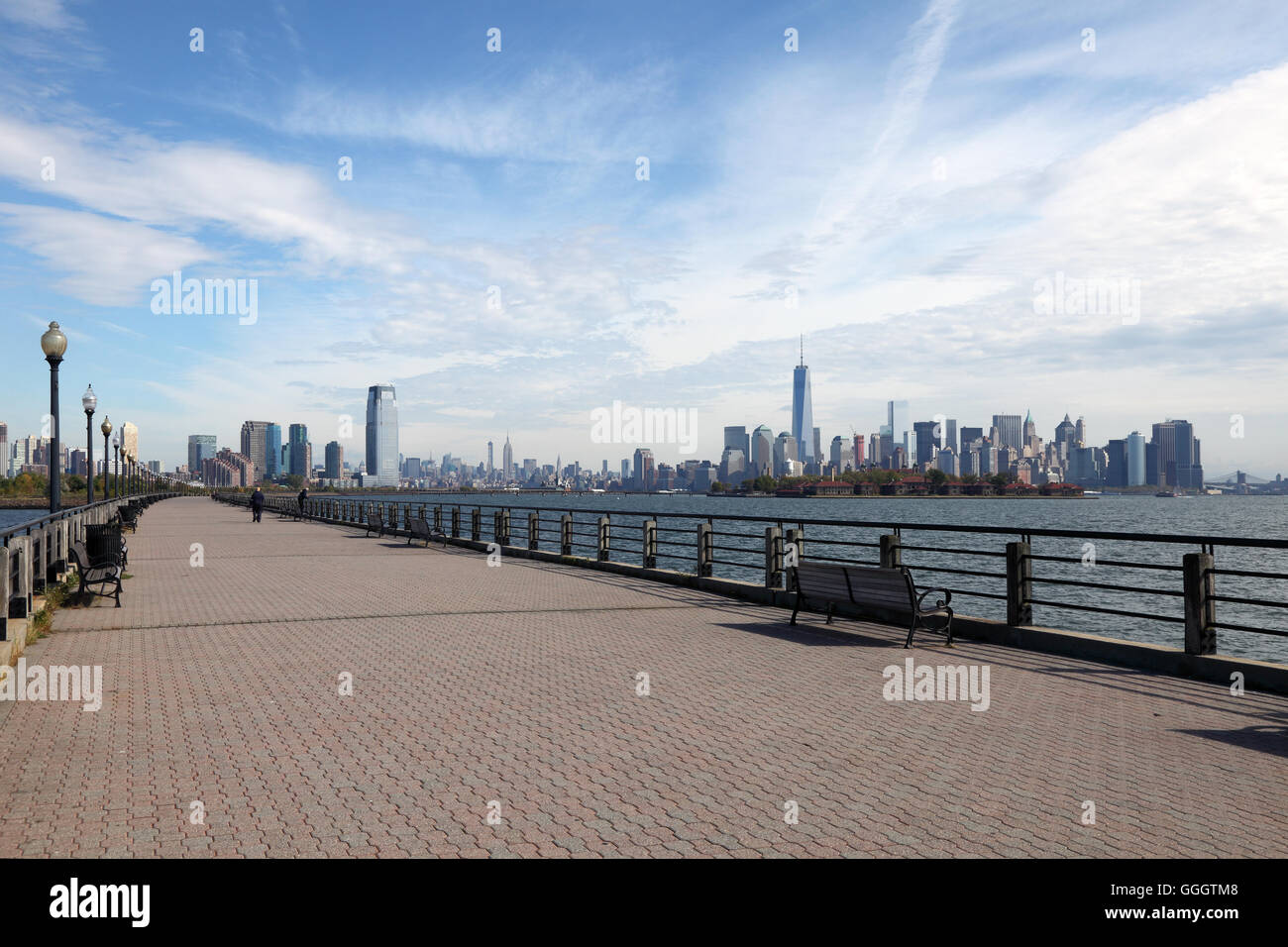 geography / travel, USA, New York, New York City, Manhattan, Manhattan skyline and Hudson River, view from the Liberty State park, New Jersey, Additional-Rights-Clearance-Info-Not-Available Stock Photo