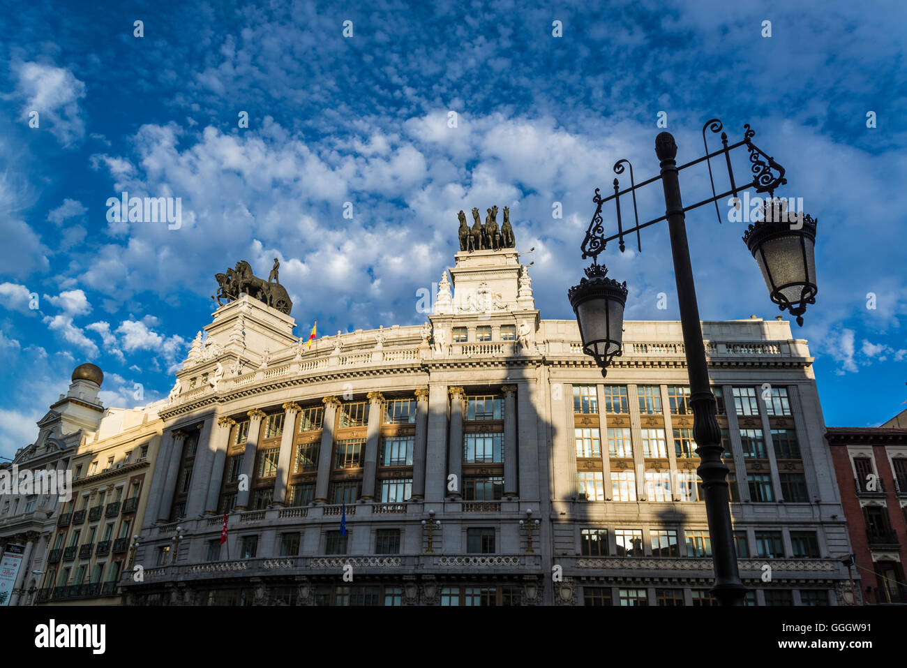 Bilbao bank Building with two Quadriga sculptures on the roof, Madrid, Spain Stock Photo