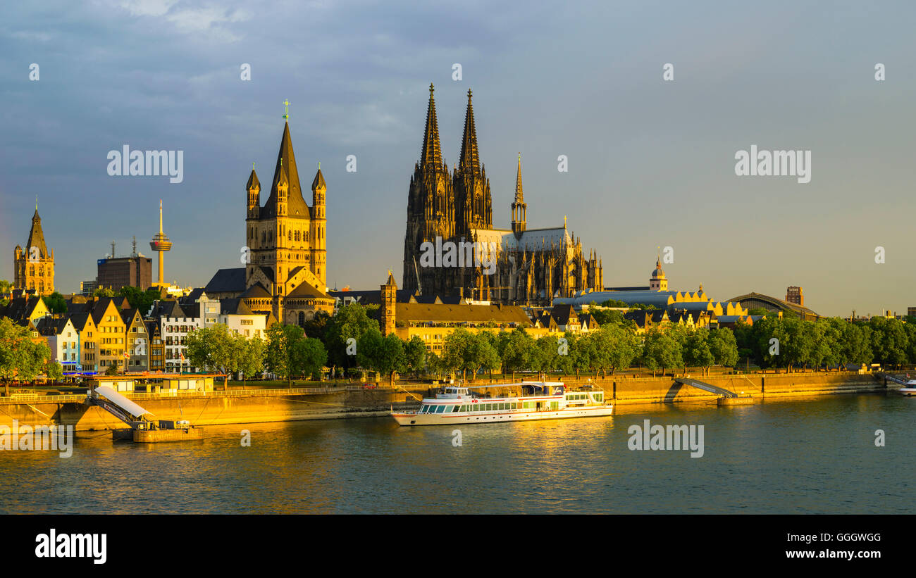 geography / travel, Germany, North Rhine-Westphalia, city hall, Colonius television tower, ample St. Martin, Cologne Cathedral, old town riverside, Rhine, Cologne, Rhineland, Freedom-Of-Panorama Stock Photo