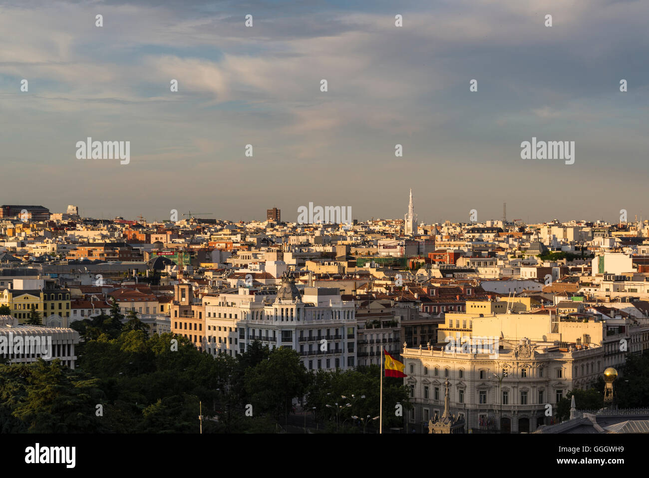 View of the skyline from the roof terrace of Círculo de Bellas Artes, Cultural Arts centre in central, Madrid, Spain Stock Photo