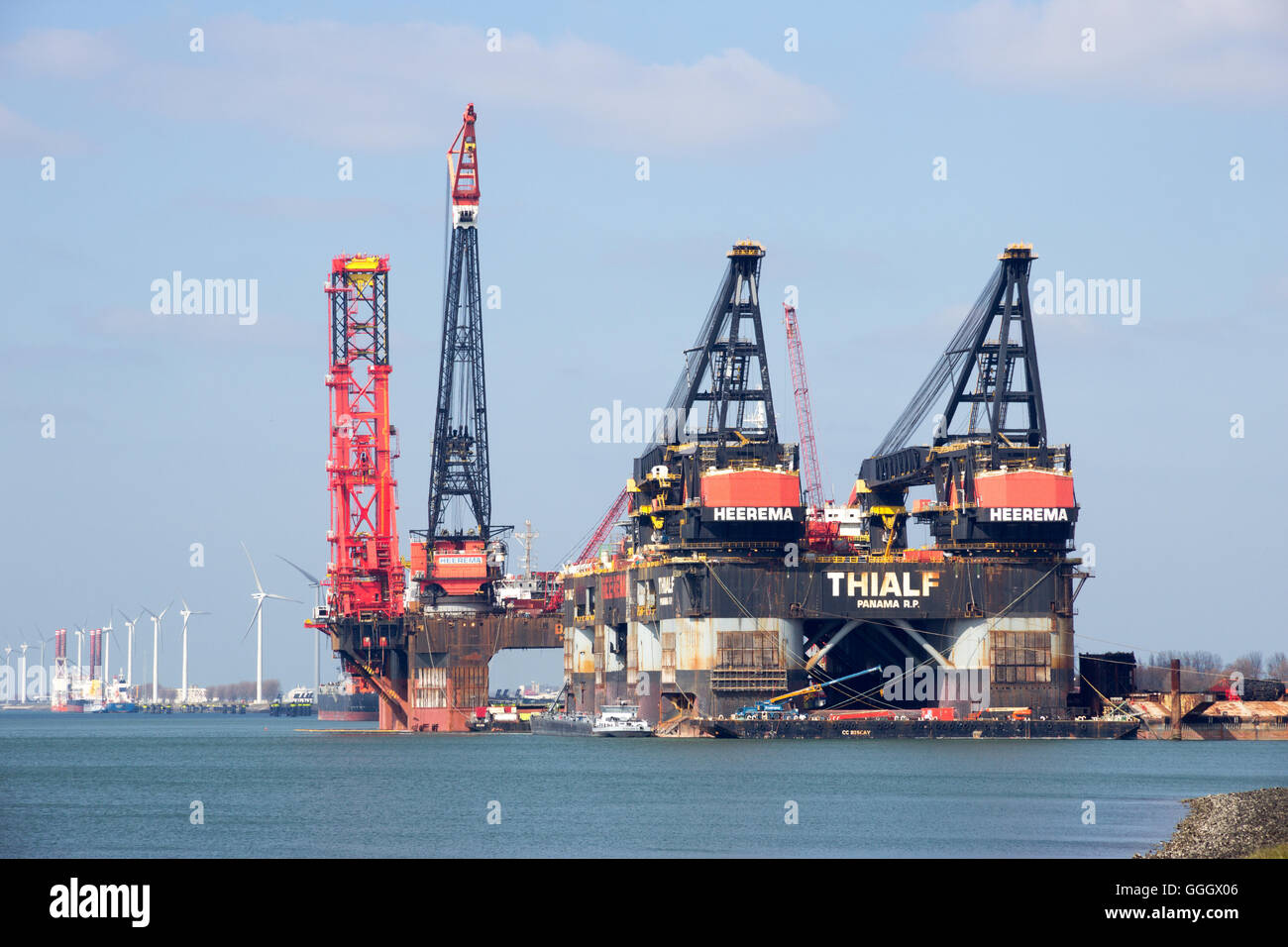 Thialf ,  a deepwater construction vessel, in the Port of Rotterdam Stock Photo