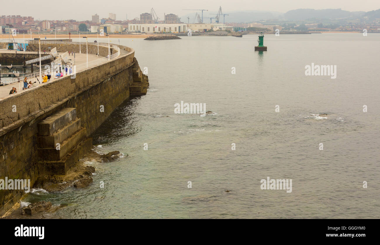 breakwater in the port of Gijon, Spain Stock Photo