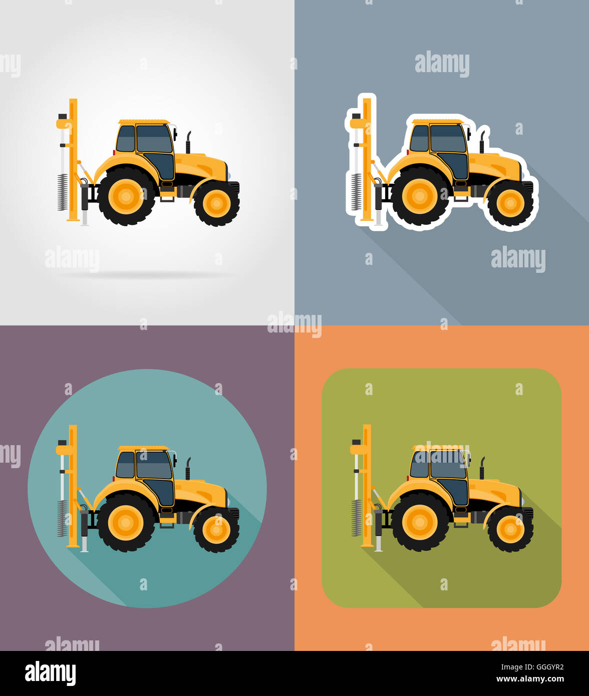 tractor flat icons illustration isolated on background Stock Photo - Alamy