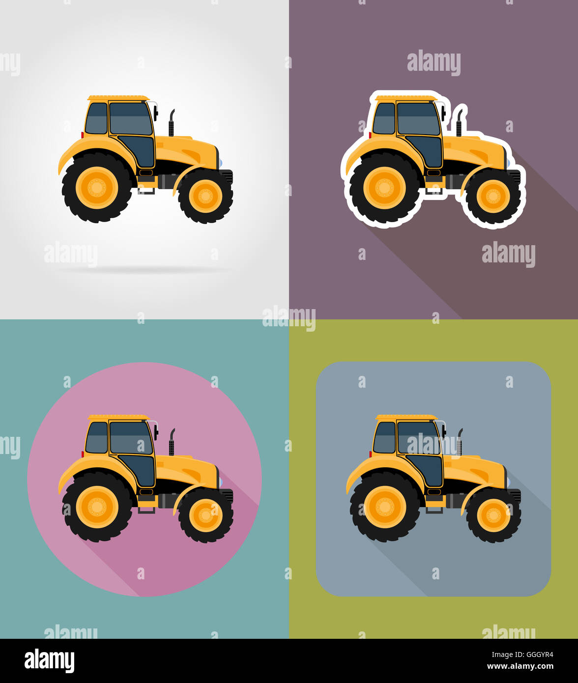 tractor flat icons illustration isolated on background Stock Photo - Alamy