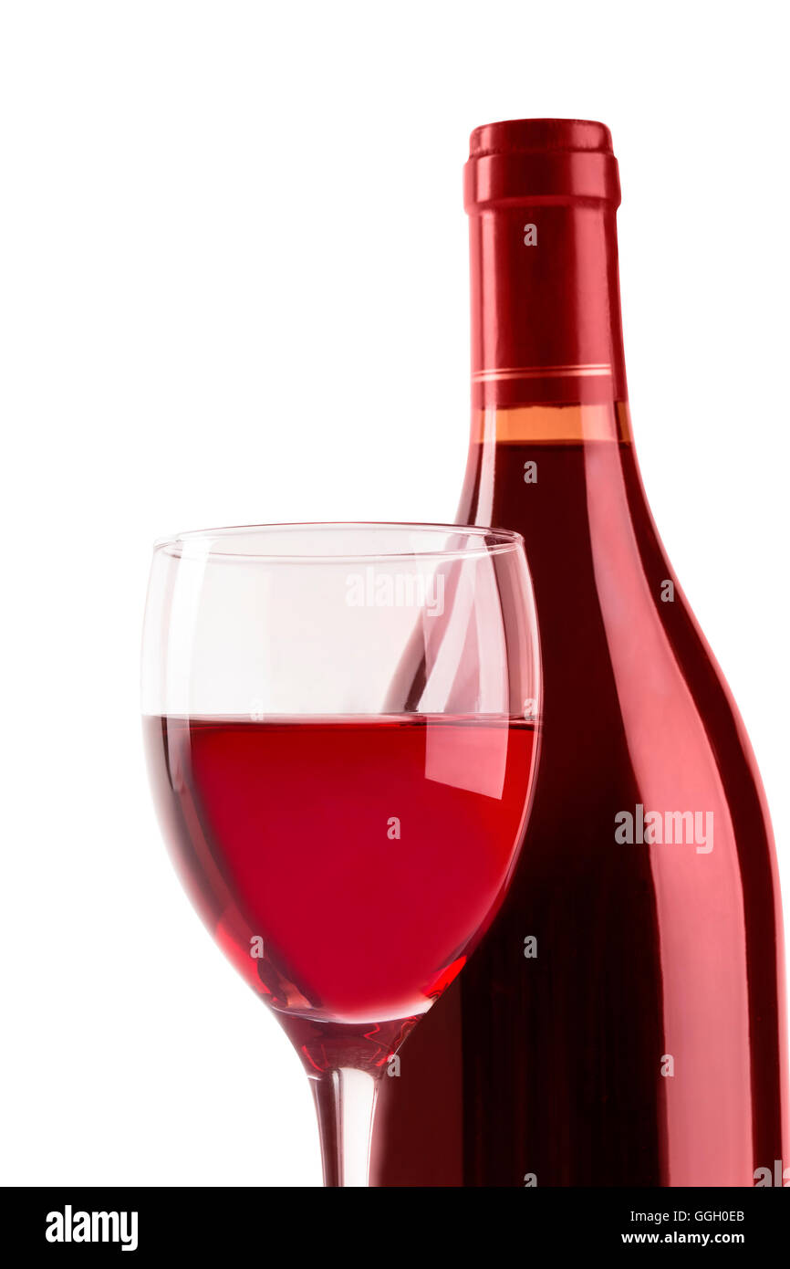 Wine glass with bottle wiht clipping path. Stock Photo