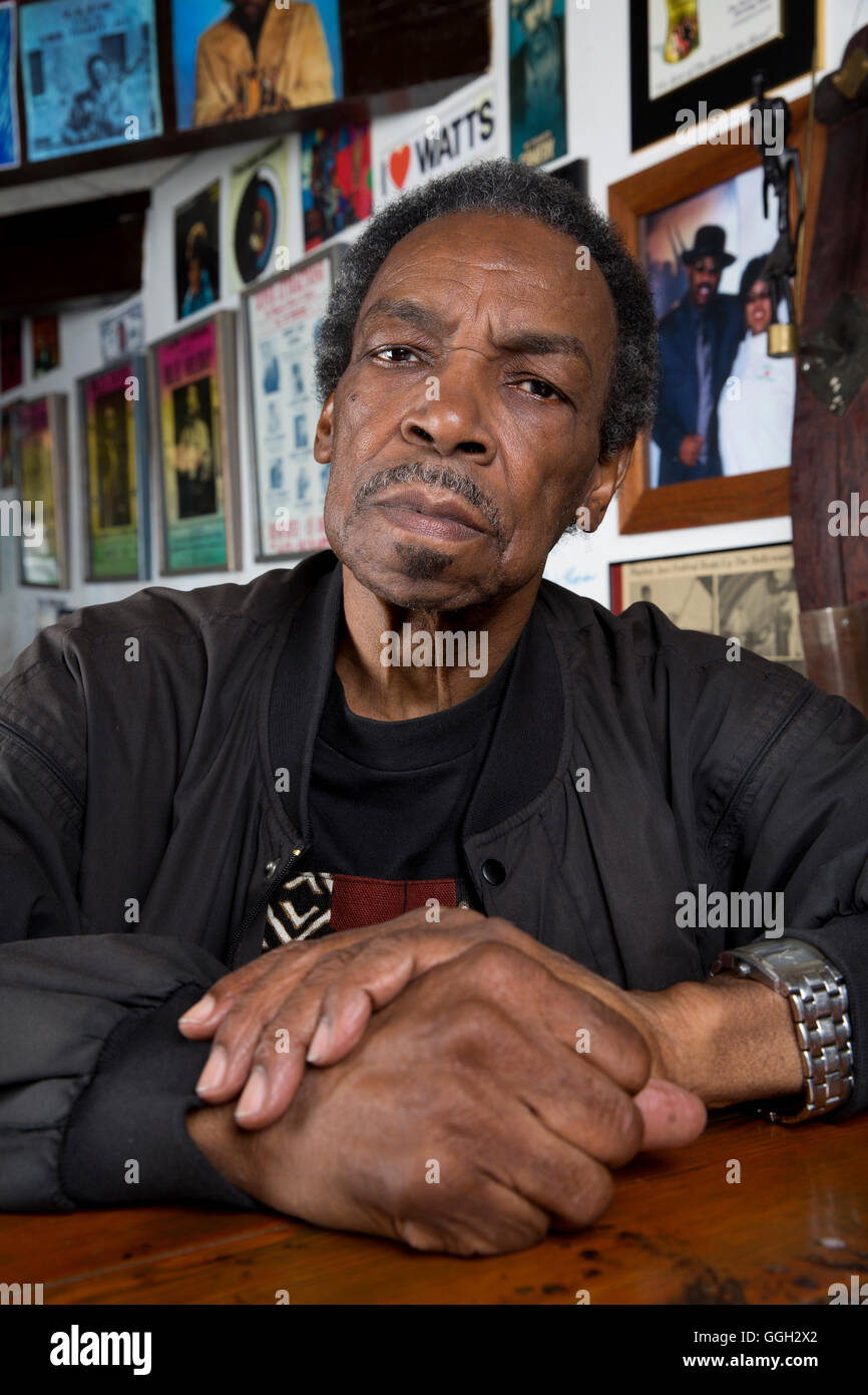 Otis O'Solomon, American poet and original member of the Watts Prophets poses for a portrait in Los Angeles. Stock Photo