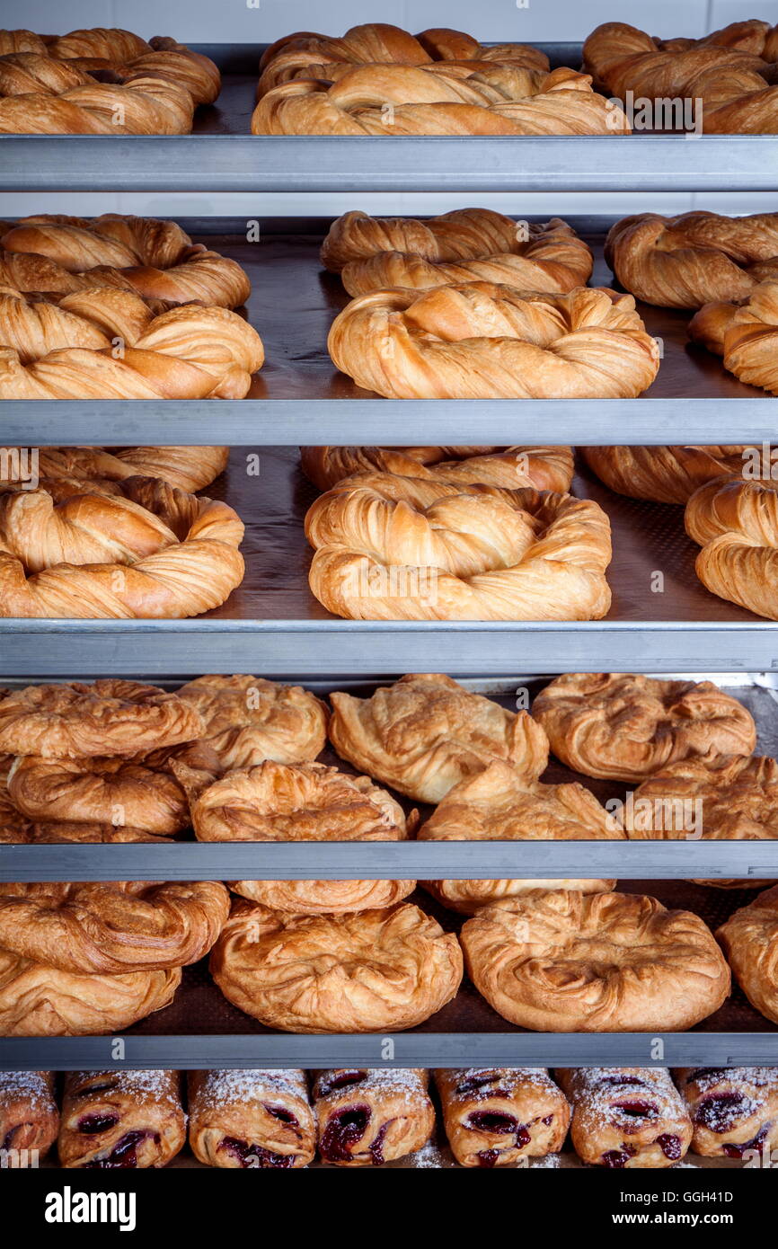 Trays with a mixture of pretzel and other pastries Stock Photo