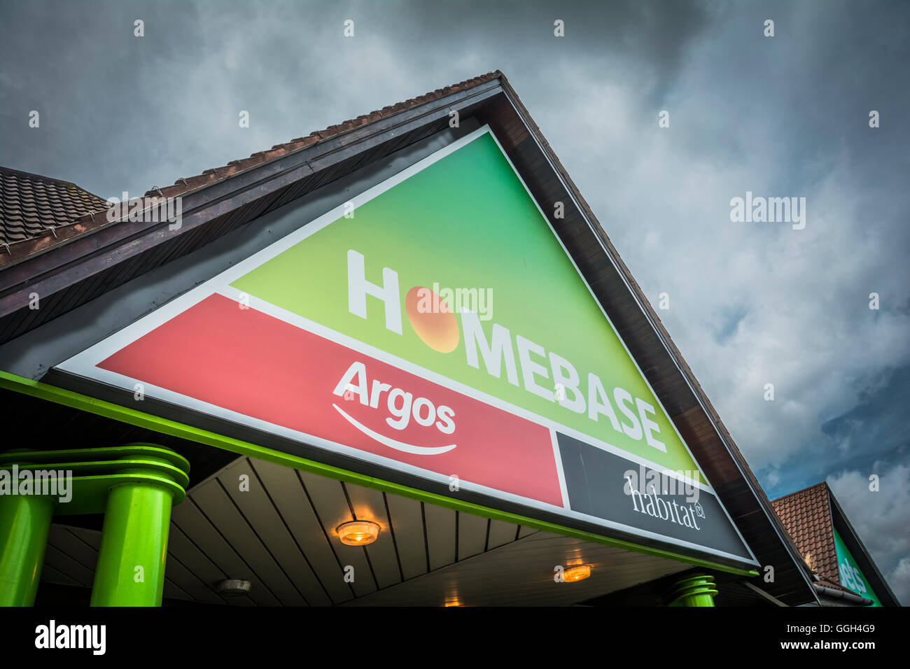 Homebase and Argos signage on a storefront in Sheen, south west London, UK Stock Photo