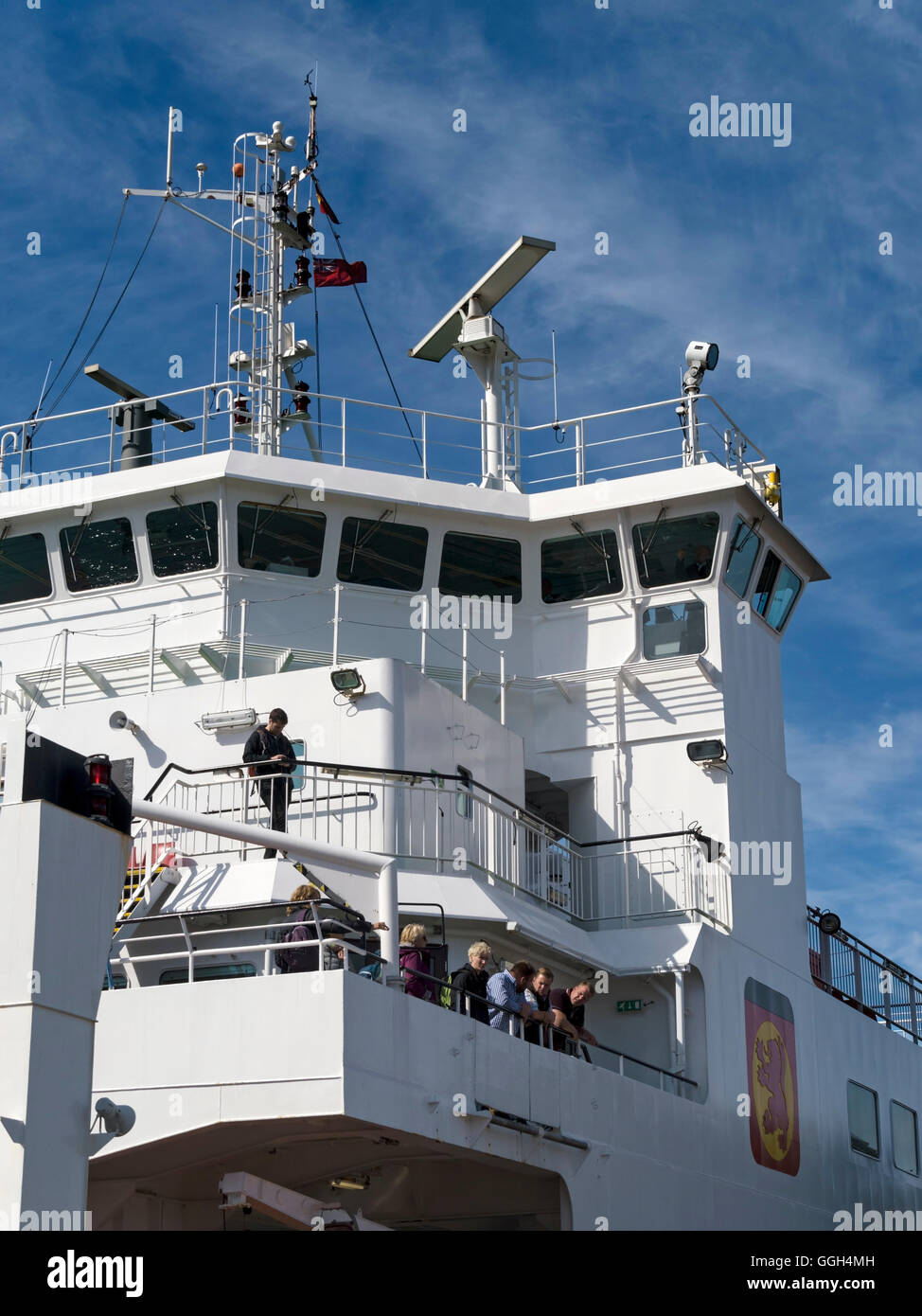 Passengers awaiting departure of Caledonian MacBrayne Ferry docked at Oban ferry terminal, Scotland, UK. Stock Photo