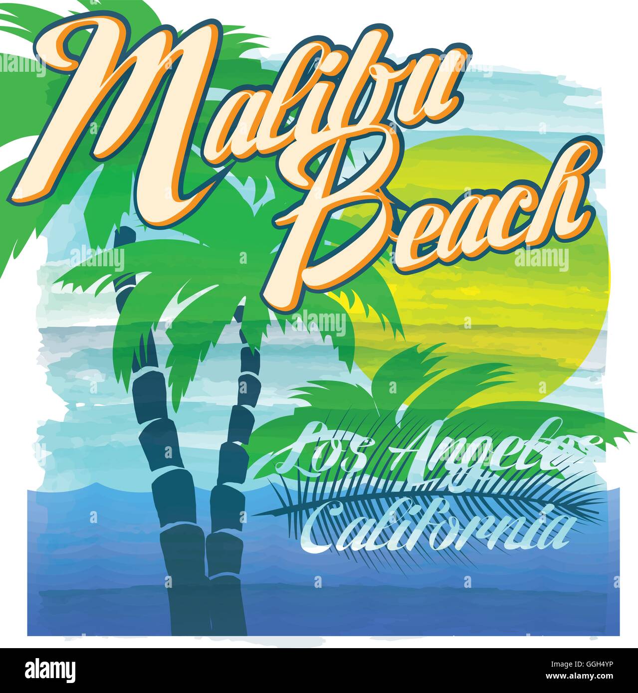 Malibu beach typography, t-shirt graphics, vectors Stock Vector