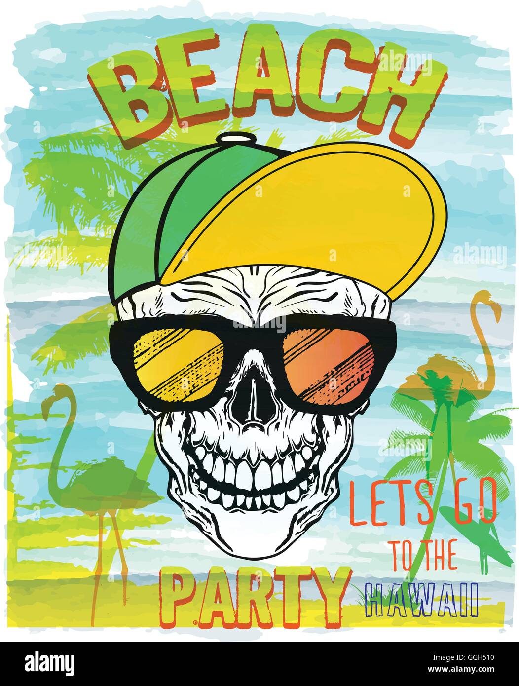 Vector Illustration of Skull, Summer and beach Stock Vector Image & Art ...