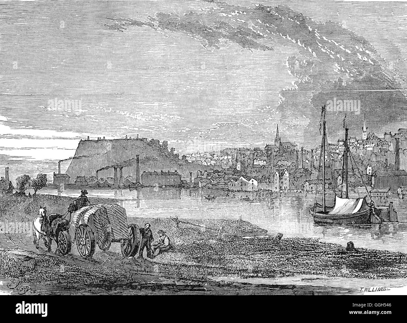 A 19th Century view of Nottingham, a city in Nottinghamshire, England, Stock Photo