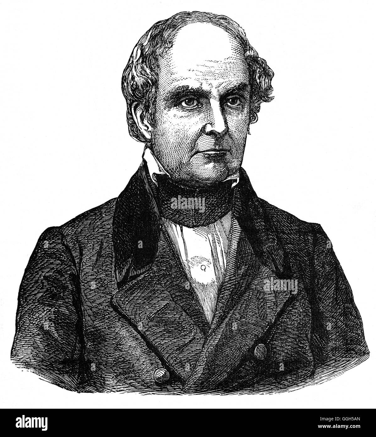 Daniel Webster (1782 – 1852) was an American statesman and one of the highest-regarded courtroom lawyers of the era. He is best known for negotiating the Webster–Ashburton Treaty of 1842 with Great Britain which established the definitive eastern border between the United States and Canada. Stock Photo