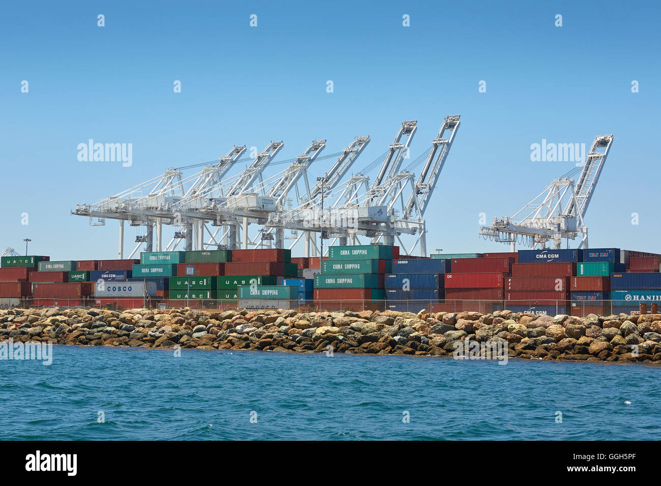 Giant Gantry Cranes In The Long Beach Container Terminal, California ...