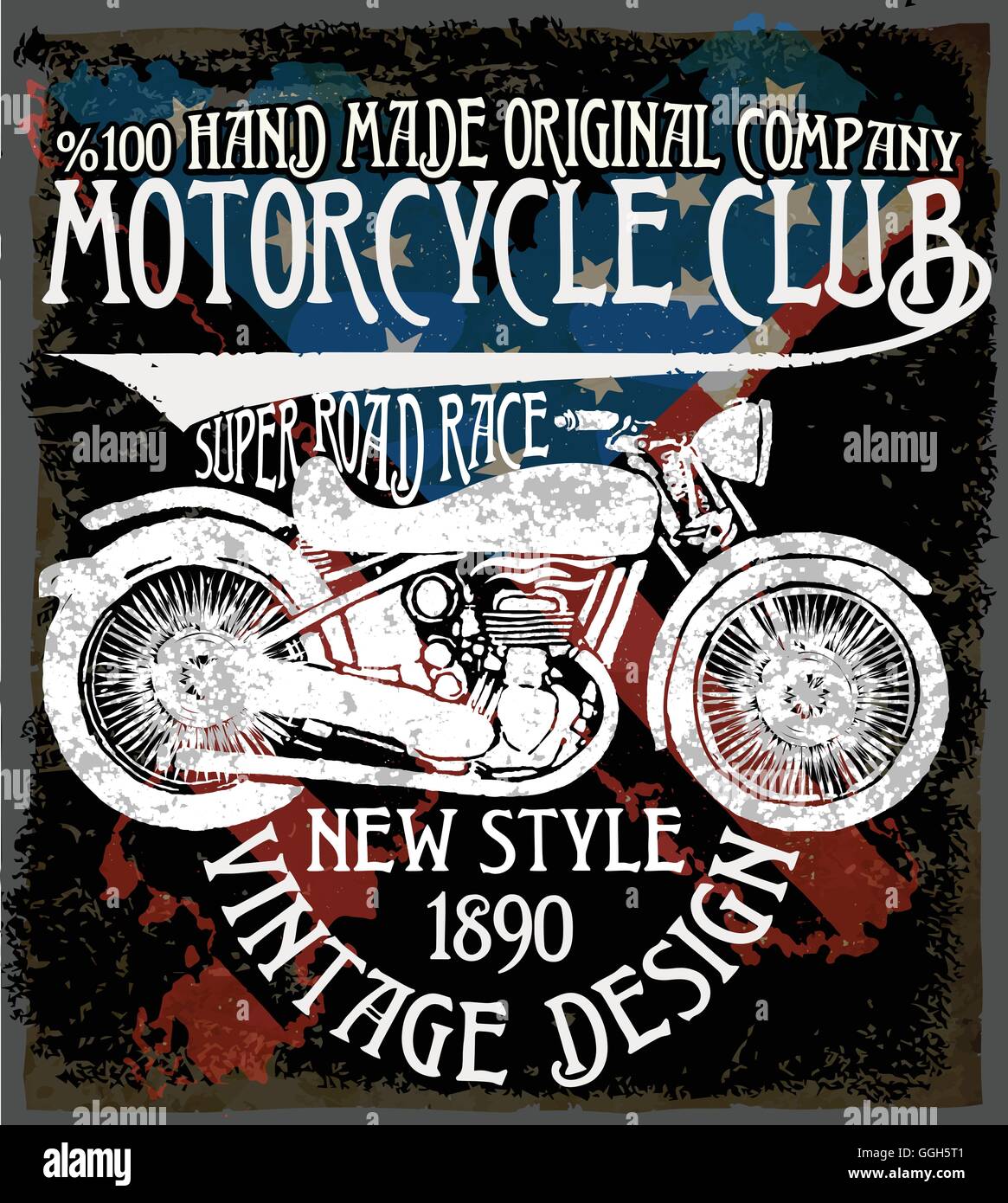 Vintage Motorcycle Hand Drawn Grunge Vintage Illustration With Hand Lettering And A Retro Bike This Illustration Can Be Used A Stock Vector Image Art Alamy