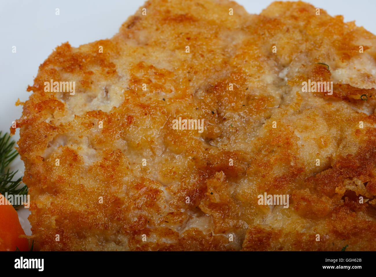 Chicken schnitzel served salad leaves and dill Stock Photo Alamy