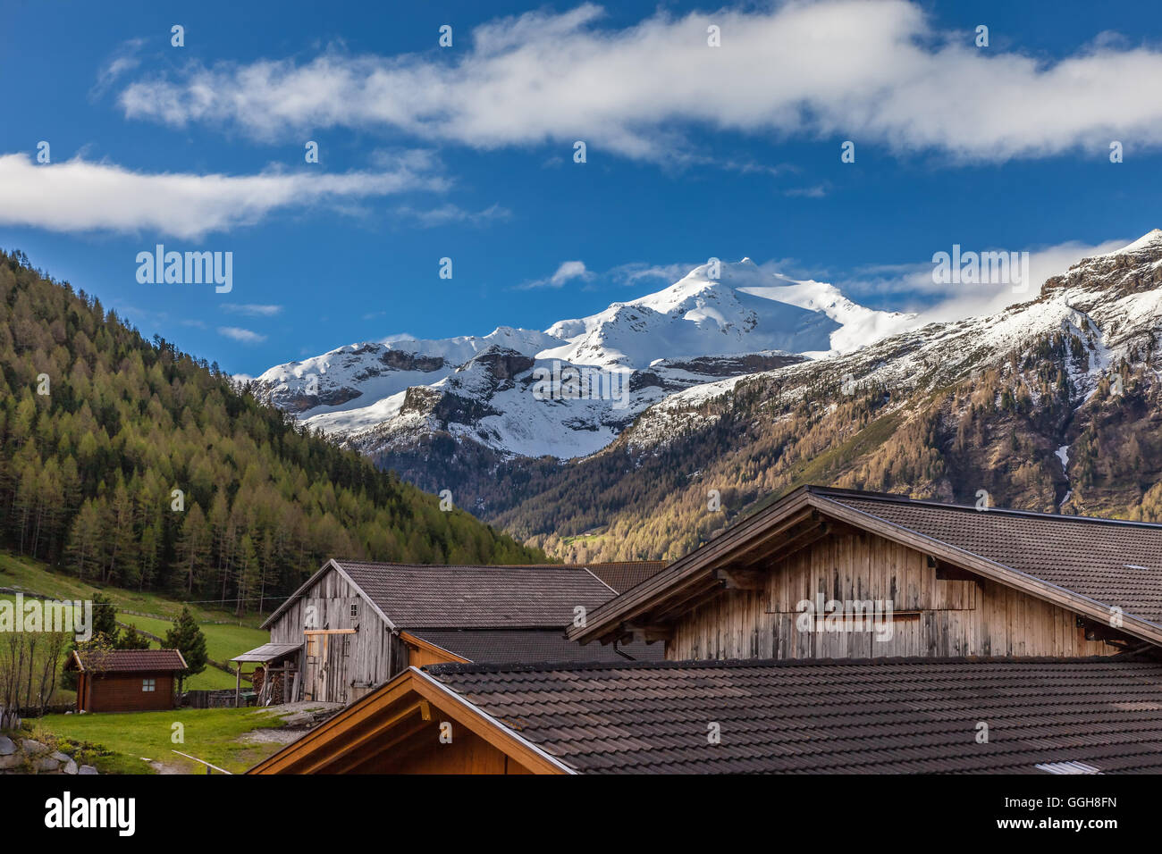 geography / travel, Italy, South Tyrol, view to the summit of the Hochgall of Rein in Taufers, Reintal, Additional-Rights-Clearance-Info-Not-Available Stock Photo