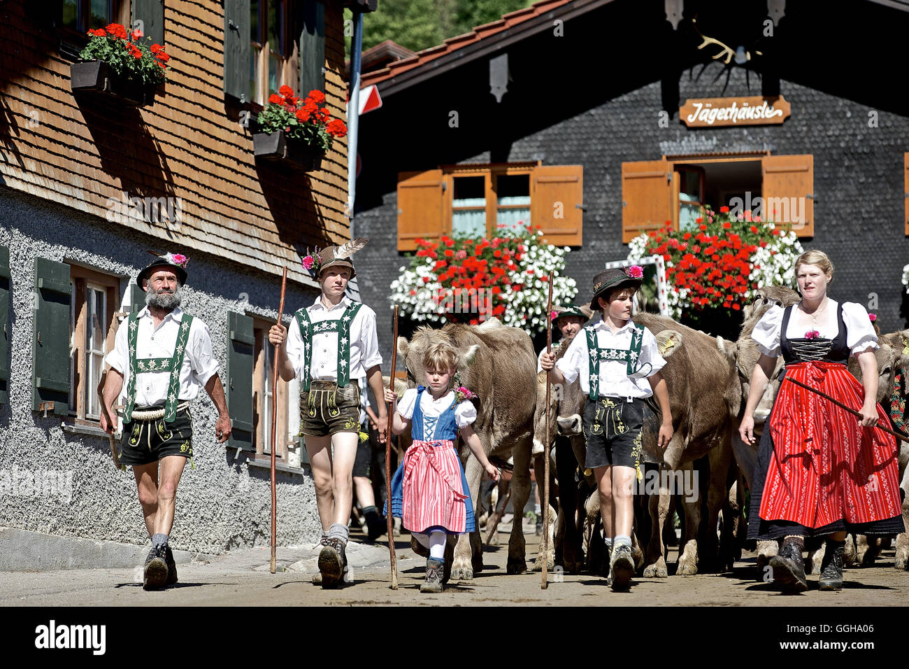 Family wearing traditional clothes, Viehscheid, Allgau, Bavaria