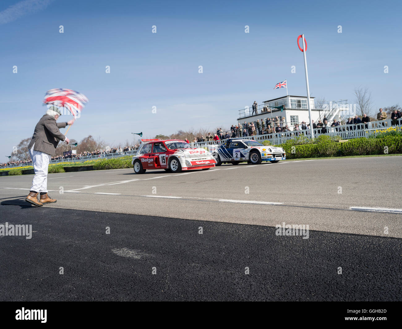 Sprint start MG Metro 6R4 (L) anf Ford RS200 (R), Group B Rally Cars, 72nd Members Meeting, racing, car racing, classic car, Chi Stock Photo