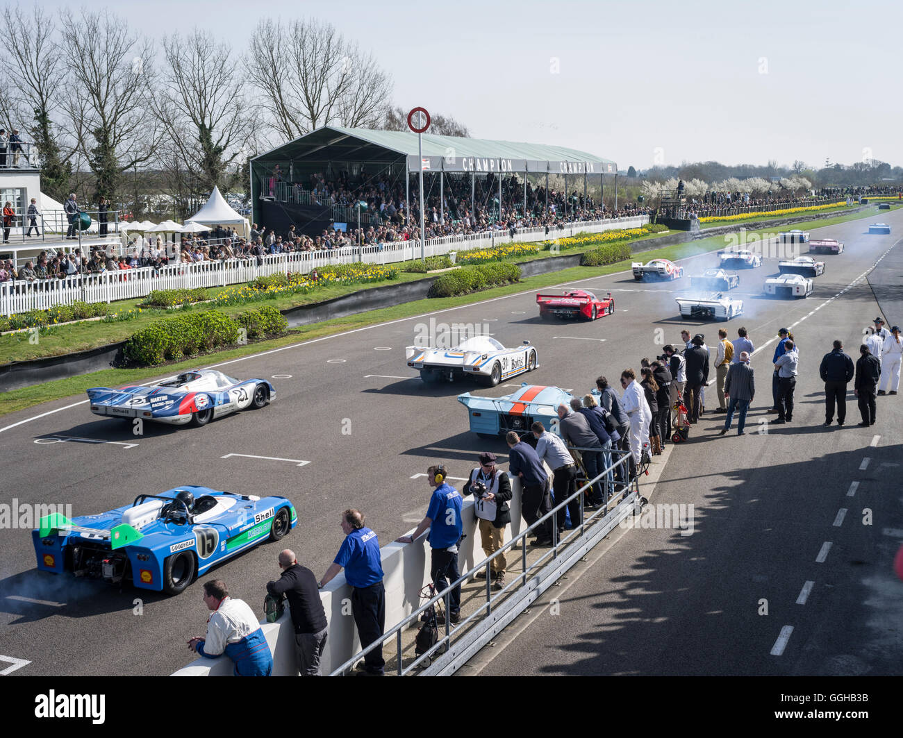 Start of historic Le Mans racing cars, 72nd Members Meeting, racing, car racing, classic car, Chichester, Sussex, United Kingdom Stock Photo