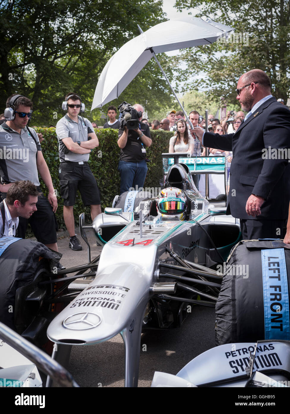 Lewis Hamilton, Goodwood Festival of Speed 2014, racing, car racing, classic car, Chichester, Sussex, United Kingdom, Great Brit Stock Photo