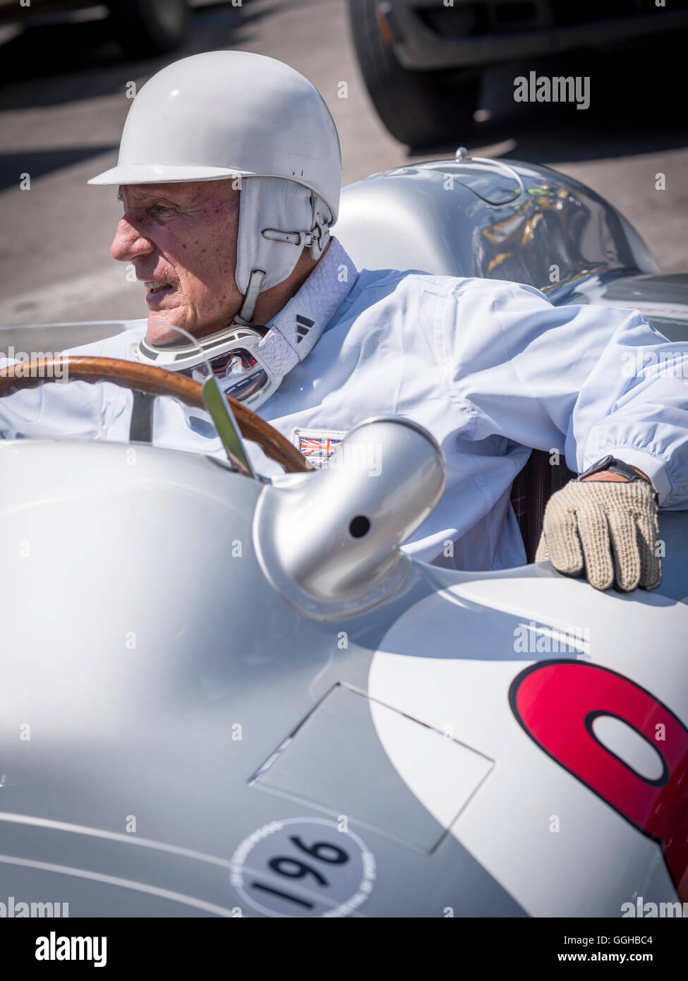 Sir Stirling Moss, Mercedes W196, Goodwood Festival of Speed 2014, racing, car racing, classic car, Chichester, Sussex, United K Stock Photo