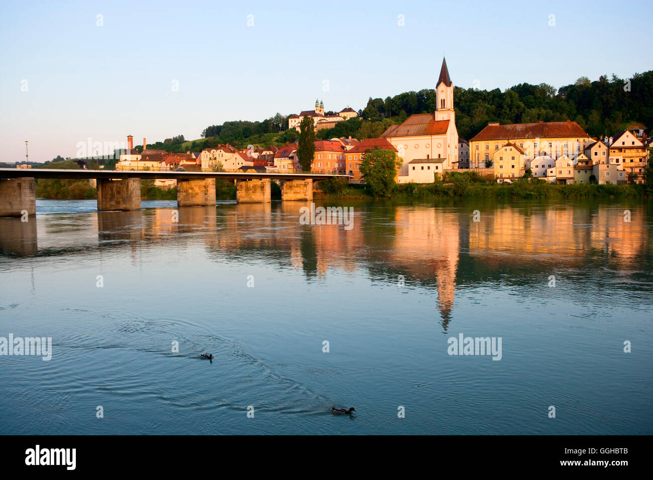 Innstadt and river Inn, Passau, Lower Bavaria, Bavaria, Germany Stock Photo