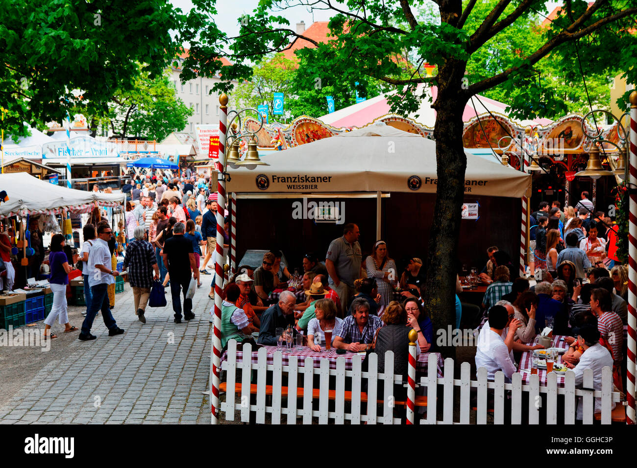 Terrace of a restaurant at Auer Dult market, Au, Munich, Upper Bavaria, Bavaria, Germany Stock Photo