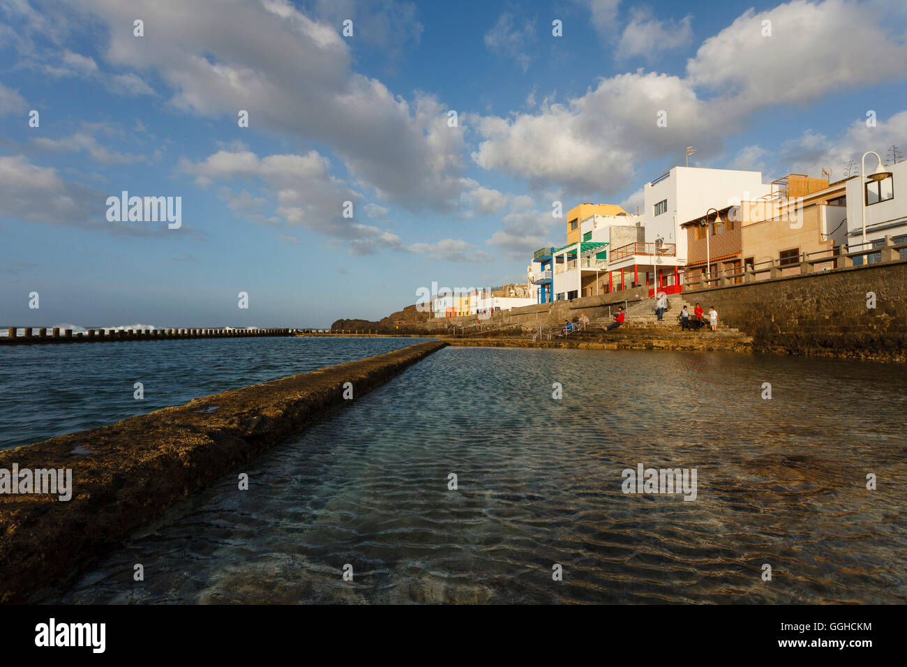 Natural swimming pool, El Agujero near Sardina del Norte, village near Galdar, west coast, Atlantic Ocean, Gran Canaria, Canary Stock Photo