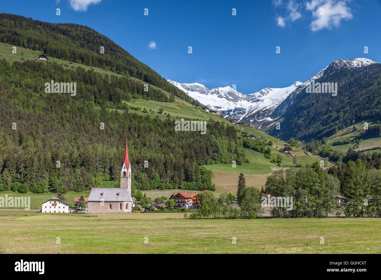geography / travel, Italy, South Tyrol, village church of Luttach in the Ahrntal (Ahrn Valley) , Additional-Rights-Clearance-Info-Not-Available Stock Photo