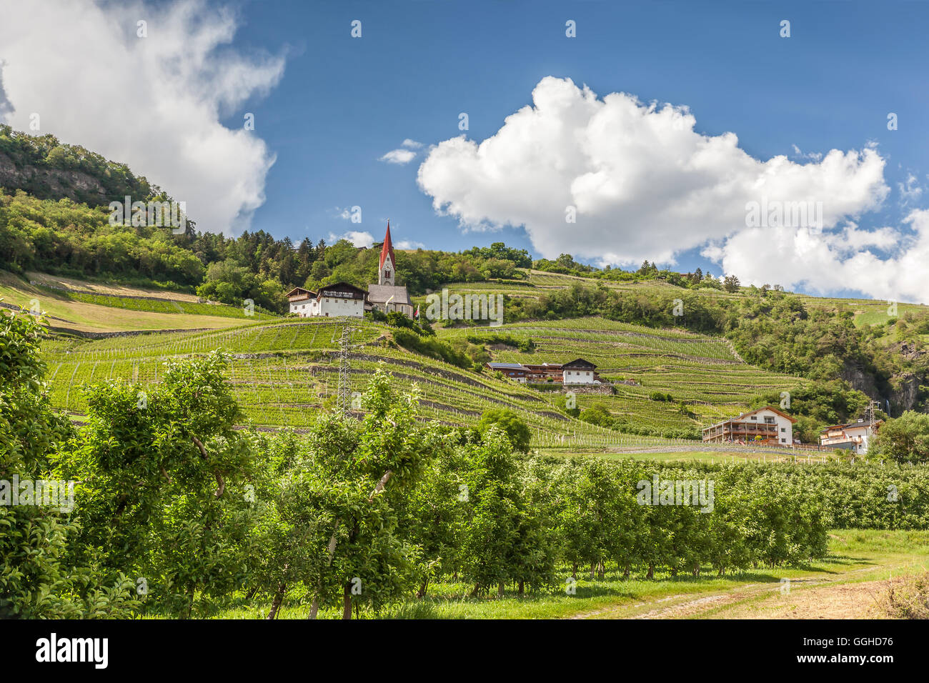 geography / travel, Italy, South Tyrol, cultural landscape in the Eisack Valley near Klausen, Additional-Rights-Clearance-Info-Not-Available Stock Photo