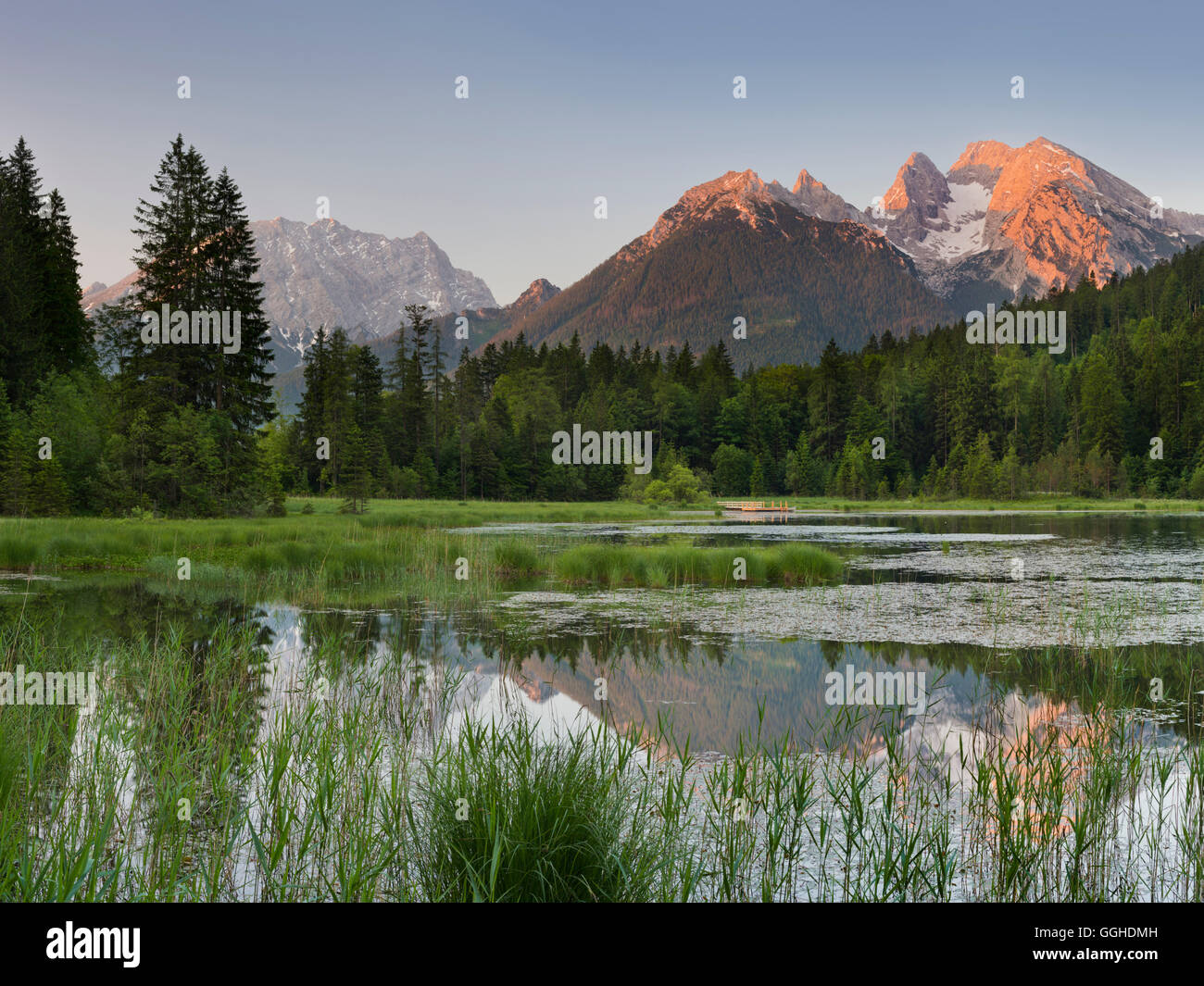 Lake Taubensee, Hochkalter, Watzmann, Berchtesgadener Land, Bavaria, Germany Stock Photo