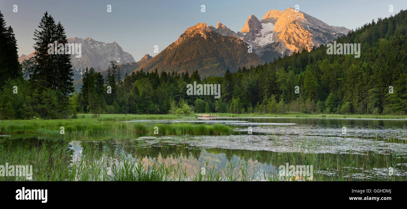 Lake Taubensee, Hochkalter, Watzmann, Berchtesgadener Land, Bavaria, Germany Stock Photo