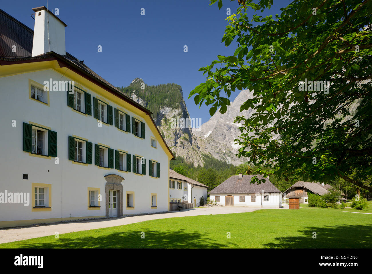 St. Bartholomae, Lake Koenigssee, Berchtesgaden National Park, Berchtesgadener Land, Bavaria, Germany Stock Photo