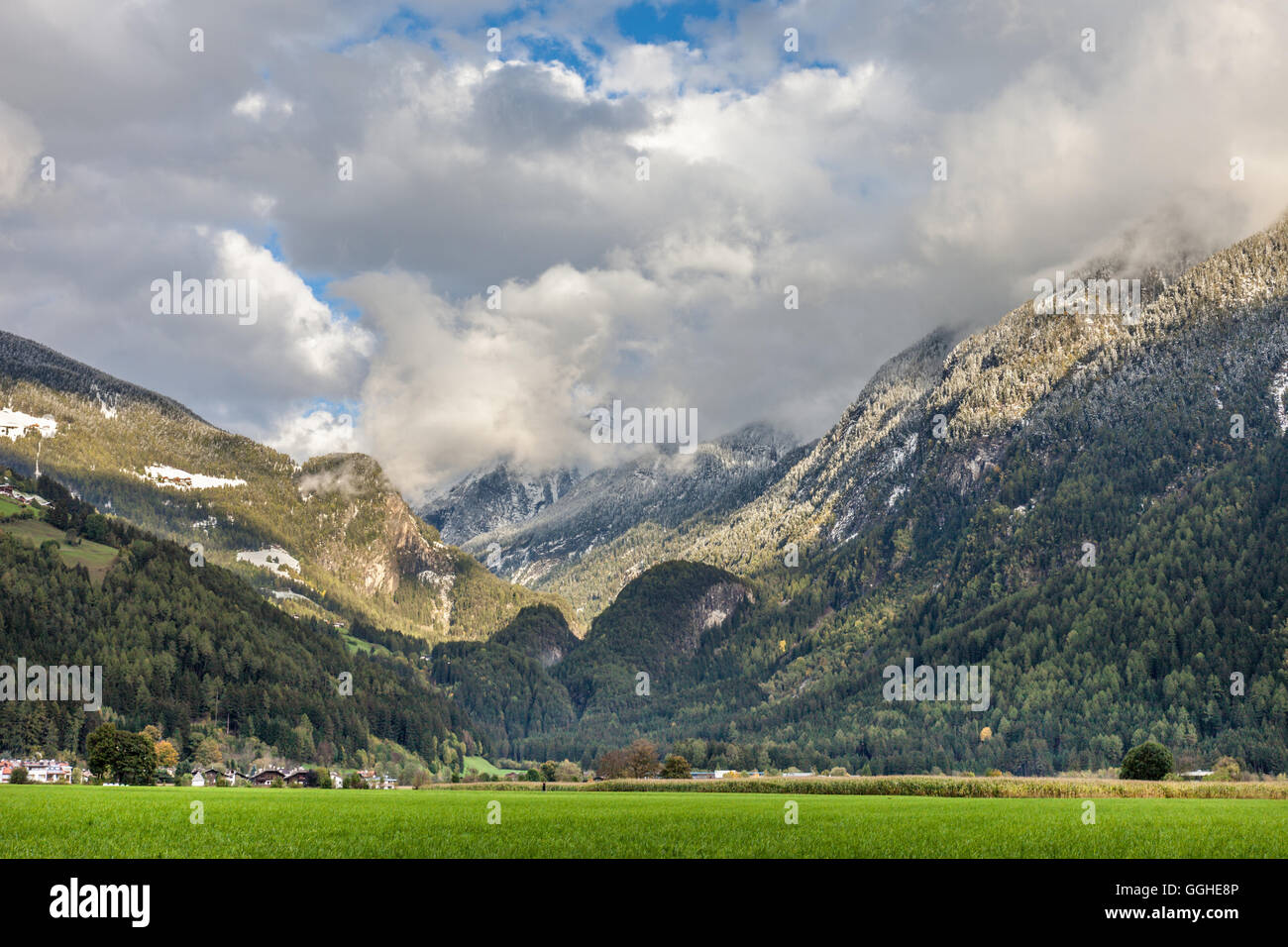 geography / travel, Italy, South Tyrol, Tauferer valley near sand in Taufers with view into Reintal, Additional-Rights-Clearance-Info-Not-Available Stock Photo