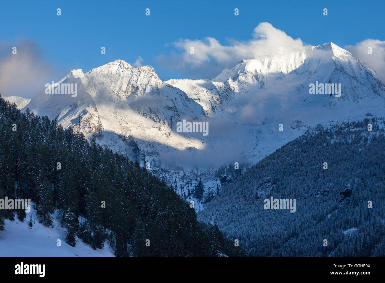 geography / travel, Italy, South Tyrol, blue hour in Rein in Taufers, Reintal, Additional-Rights-Clearance-Info-Not-Available Stock Photo