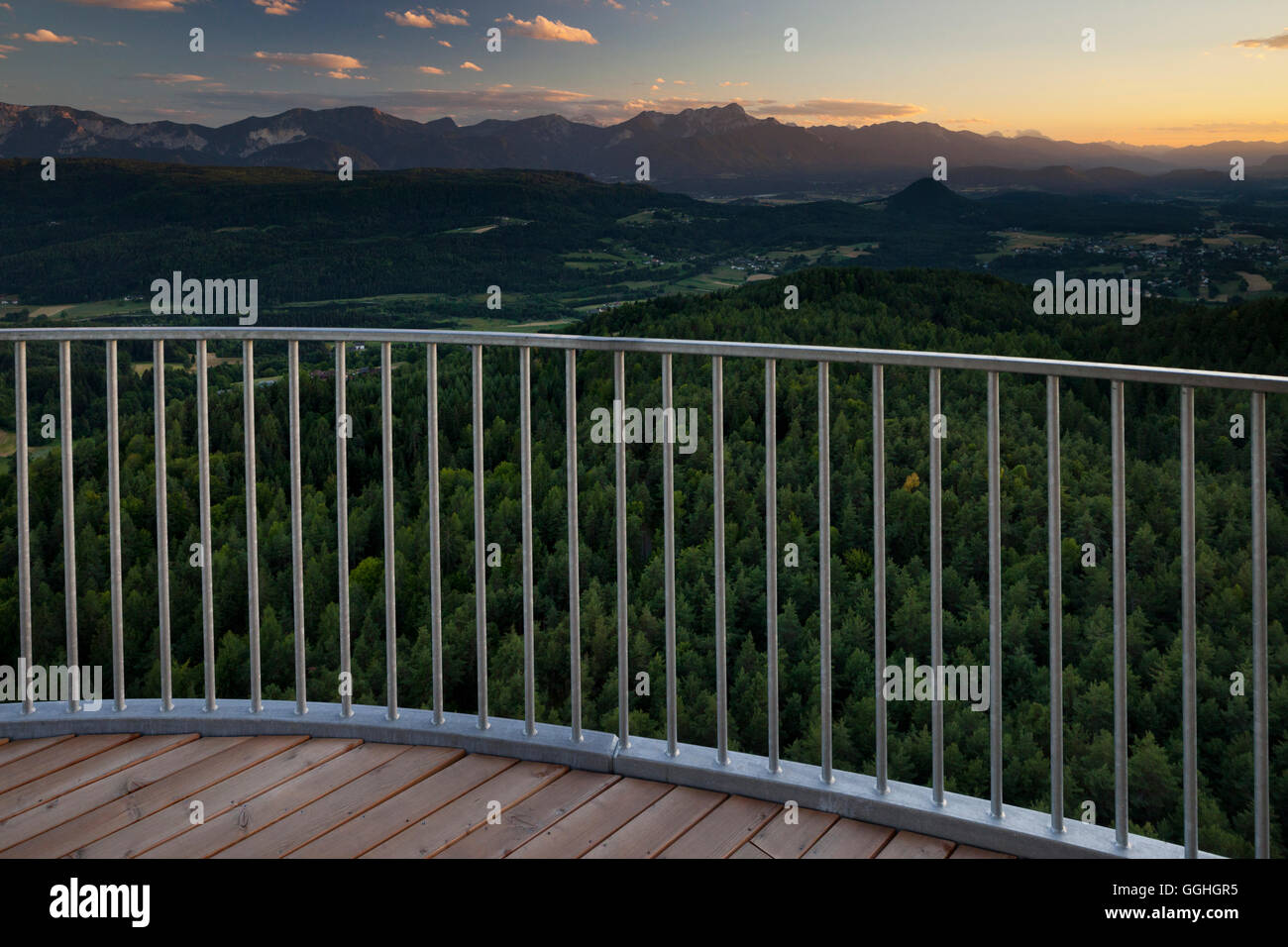 View from the Observation platform on the Pyramidenkogel tower, Karawanks, Carinthia, Austria Stock Photo