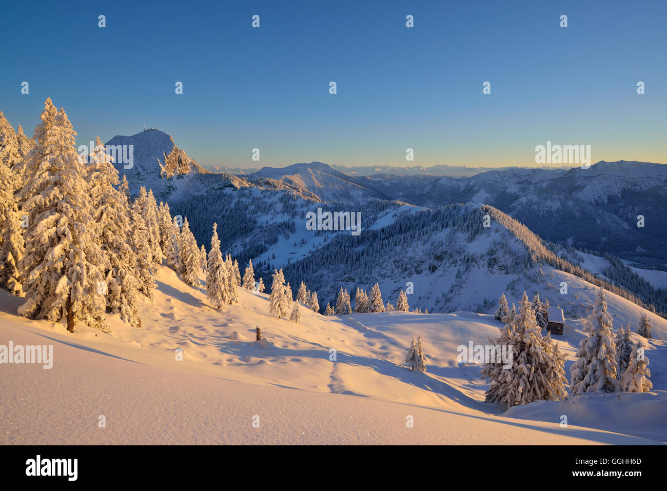 Winter mountain scenery, Breitenstein, Mangfall Mountains, Bavarian Prealps, Upper Bavaria, Bavaria, Germany Stock Photo
