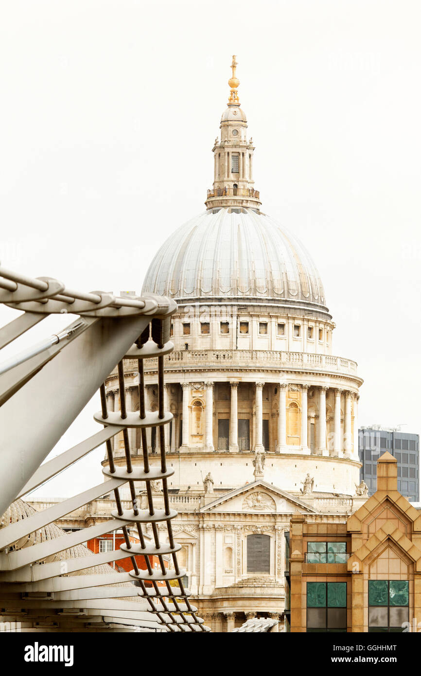 Millenium Bridge and St. Paul's Cathedral, City, London, England, United Kingdom Stock Photo