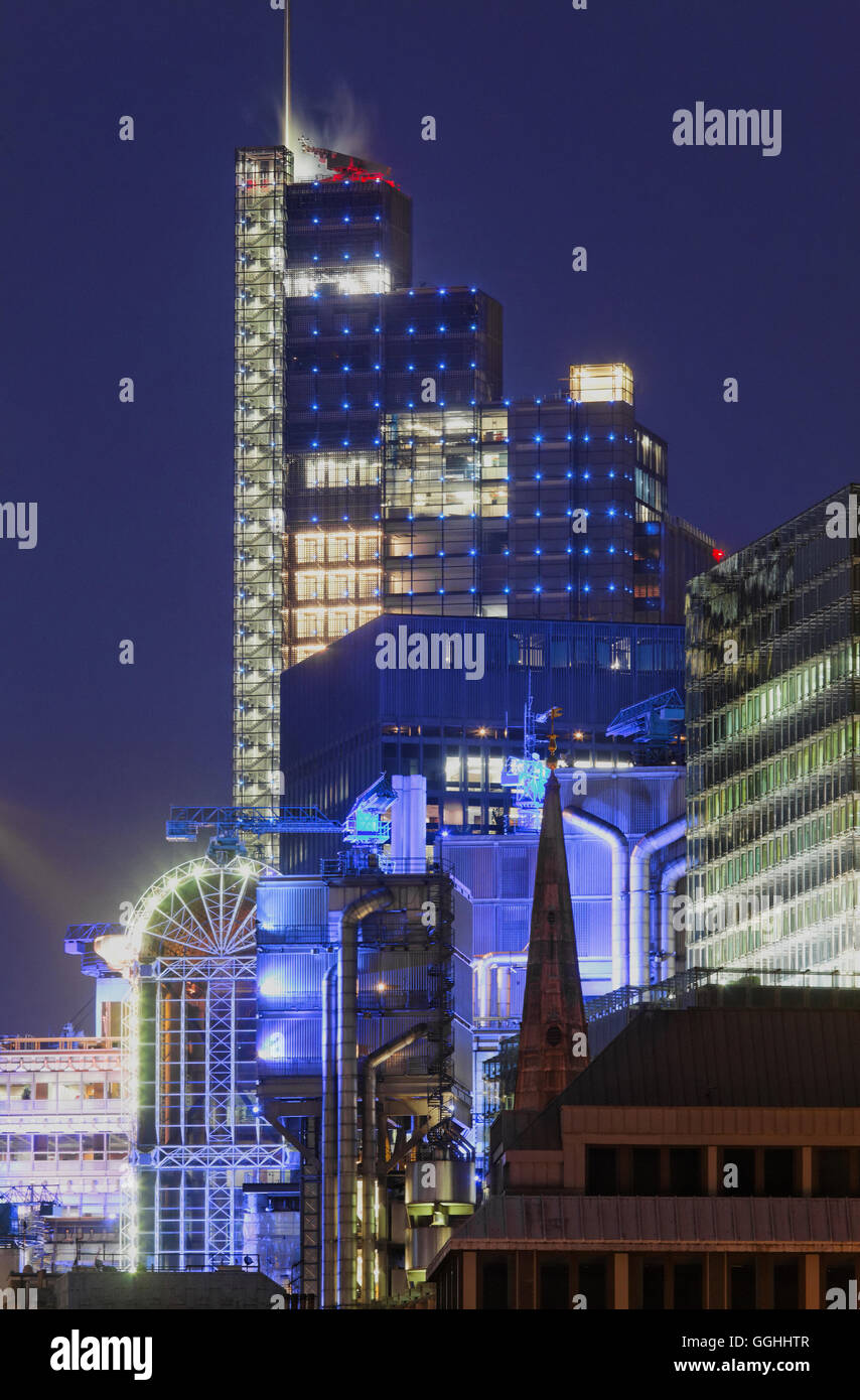 High rise office buildings (Heron Tower and Lloyds London) in the City, London, England, United Kingdom Stock Photo