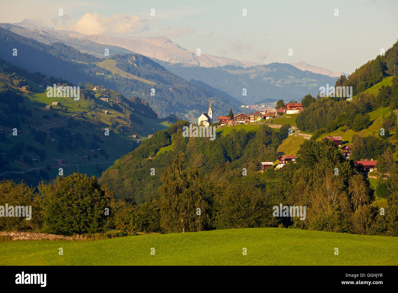 Landscape near Disentis, Cavardiras, Surselva, Vorderrhein, Rhine, Canton of Grisons, Switzerland, Europe Stock Photo